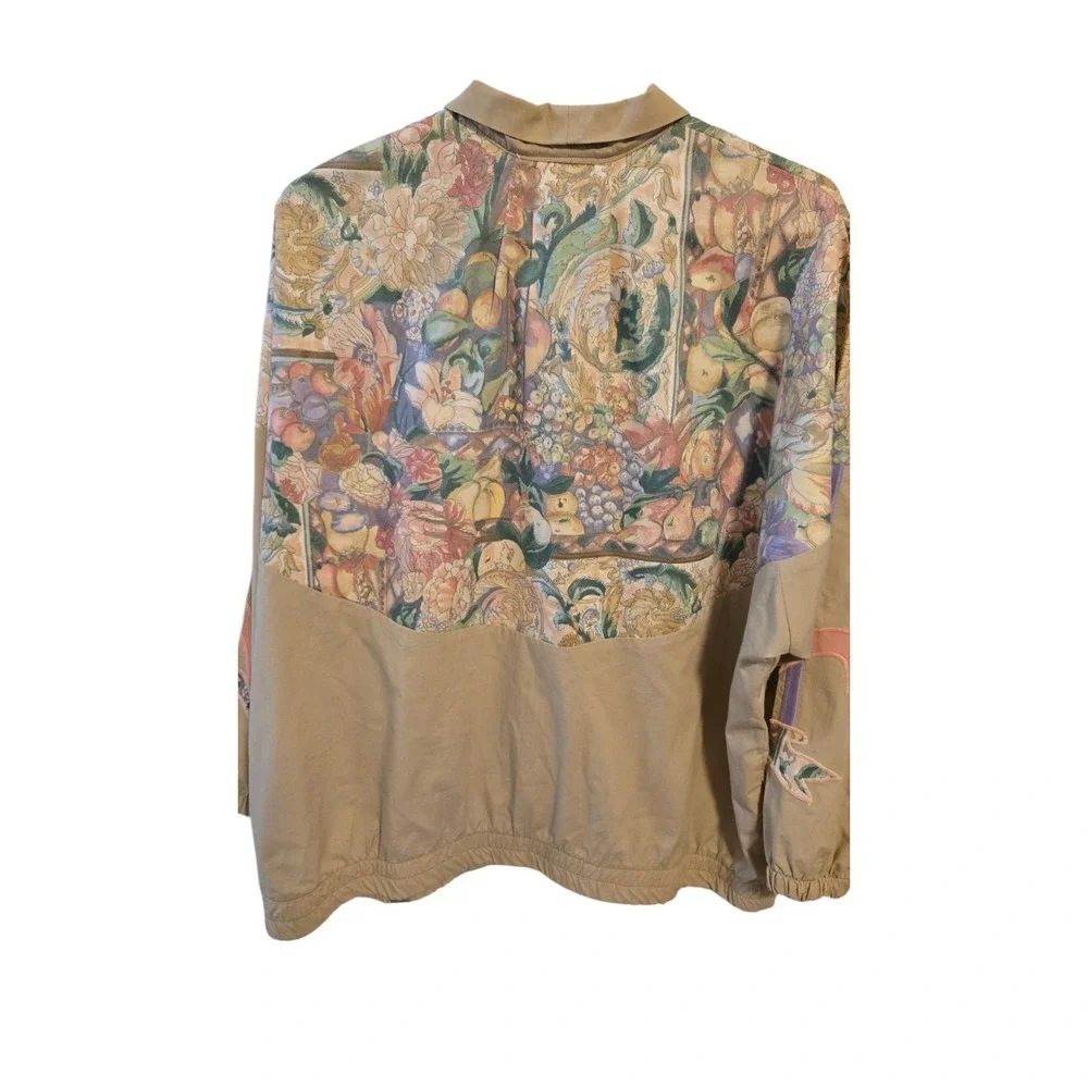 Vintage 90s Country Stitches Art Jacket Birds Floral Tapestry Windbreaker L